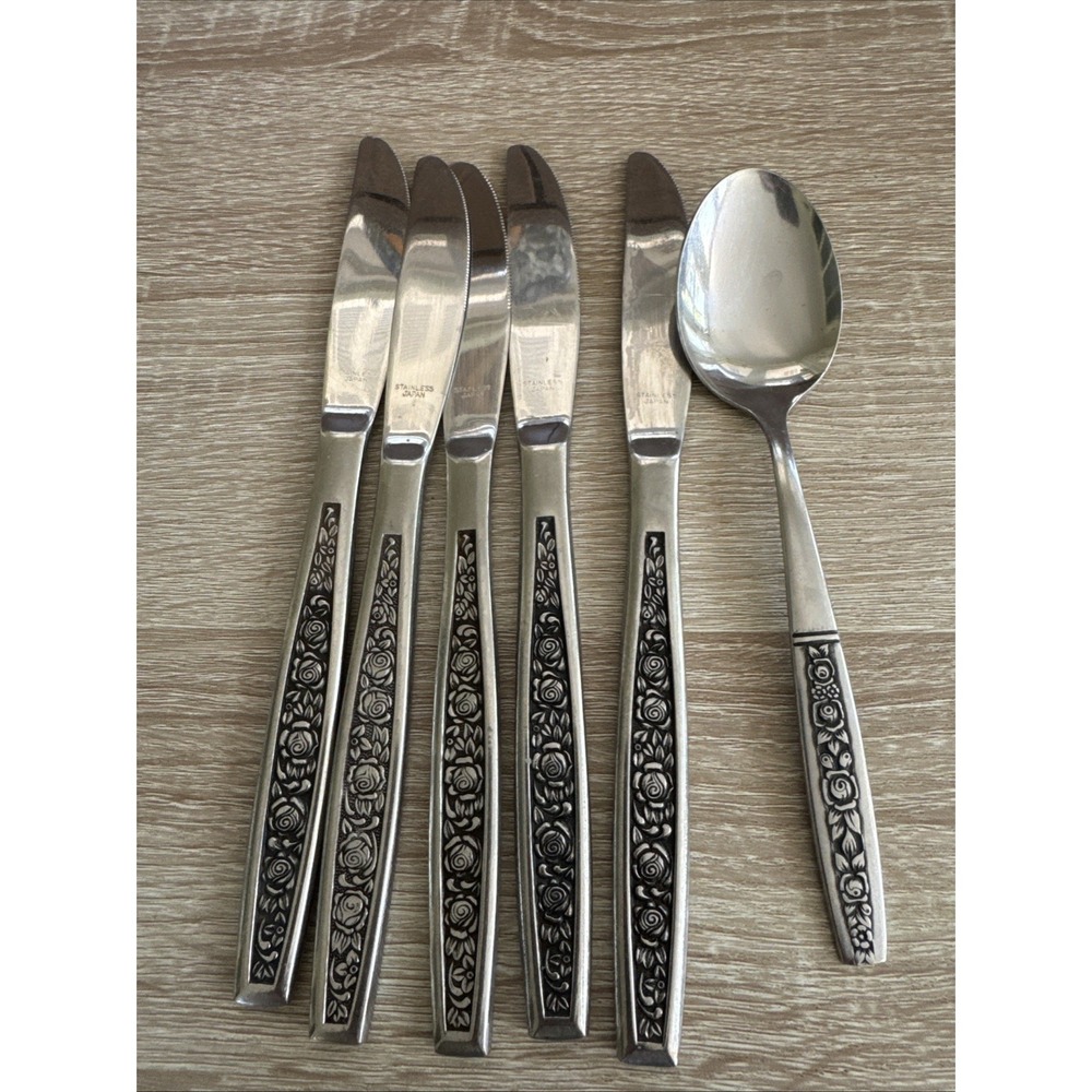 Vintage Northland Granada Rose Stainless Japan 5 Butter Knives And One Spoon